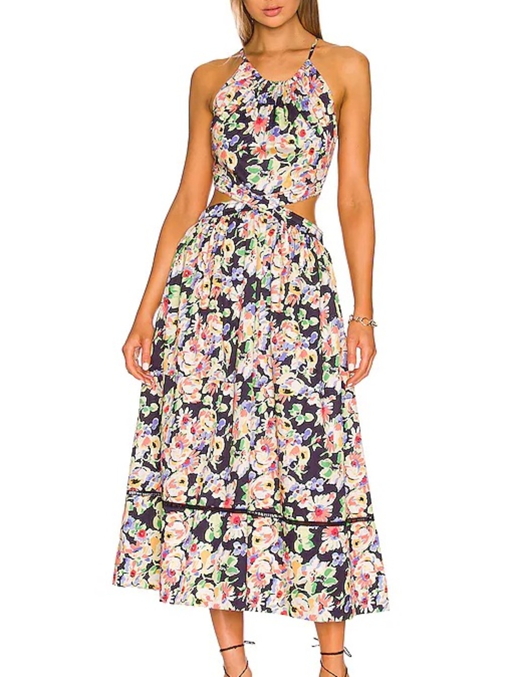 NWT - Something Navy - Floral Cut Out Midi Dress in Navy Combo - Size XS